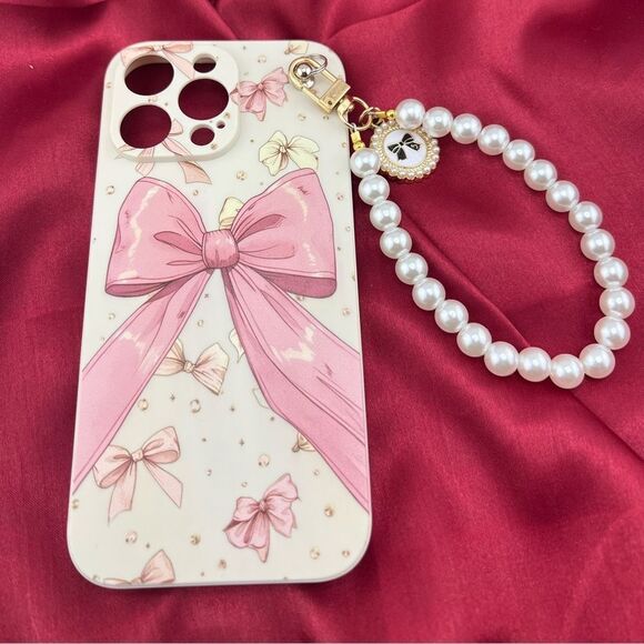 Pink Bow IPhone 16 Pro Max Case with Pearl Charm - Picture 4 of 6